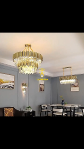 Postmodern Golden Art Deco Stainless Steel Crystal Chandelier Lighting Luster Suspended Lamps Marble For Dining Room Lamps Tricolor With APP/Remote