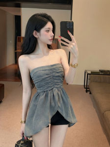 GUZILIAN | Vintage French Style Off-Shoulder Ruffle Irregular Top