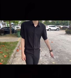 Mens Ice Silk Shirt Loose High-Grade Drape Casual Half Sleeve Solid Color Fashionable All-Match