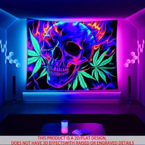 VIKAMA Psychedelic Skull Cannabis Leaf Tapestry Theme Party Music Festival Personalized Bedroom Feature Wall Decor