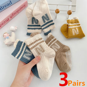 3Pairs/Lot Baby Letter Non-slip Socks Soft Cotton Short Kids Sock Infant Toddler Boys Girls Cute Stripe Socken For 0-5Years