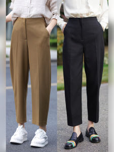 WinnieTang Commute Classic Anti-Wrinkle Slimming Pleated Carrot Pants 3D Shape Design Casual Straight Leg Pants Polyester Viscose Spandex