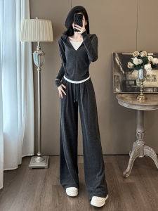 Fashionable Loose High Waist Wide Leg Pants Set Womens Spring Autumn 2025 New Style Casual Sportswear Two Piece Suit