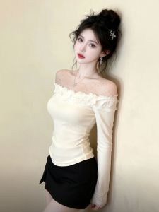 CHANGTONG | Áo Thun Dây Kéo Off-shoulder Ôm Sát