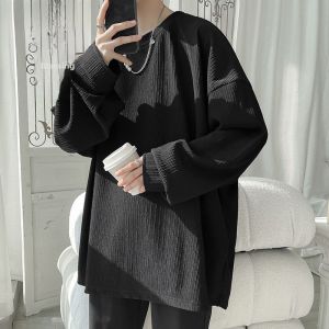 Loose Fit Large Size Long Sleeve T-Shirt for Men Spring Fashion Inner Wear White Color Teenage Pop Style Polyester Blend