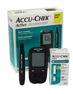 Máy Đo Đường Huyết Accu Chek Active Roche (Hộp gồm 1 máy đo + 1 bút lấy máu + 1 lọ 10 que + 1 lọ 10 kim)