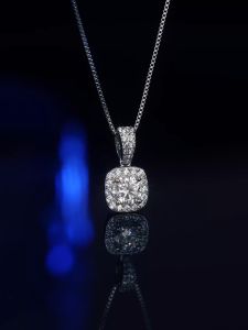 LOVETIA Kalung Liontin Square Perak Asli 925 Lapis Mas Putih Kalung Moissanite 1.0 Ct Aksesoris Wanita Sertifikat GRA BTXL016