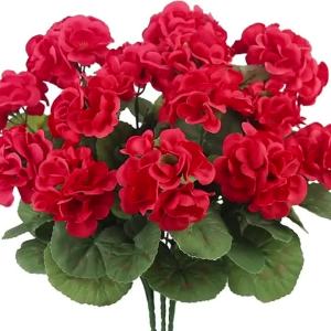 Bó Hoa Giả Geranium Đỏ 14 Inch Làm Từ Lụa Dùng Trang Trí Ngoài Trời Ban Công Sân Vườn Nhà Cửa Đám Cưới Đài Phun Nước