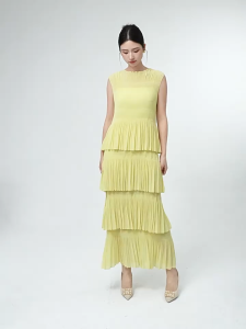 KESHANGYI Pleated Sleeveless Tiered Ruffle Dress Women Solid Color A Line Flowy Midi Dress Summer Beach Vacation 7002