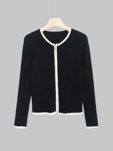 Dahong Select Store Spring New Style Womens Knitted Sweater Slim Fit Zipper Cardigan Wool Material Inner Wear Pure Color Commute