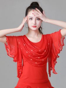 New Latin Dance Outfit Square Dance Clothing Mesh Lotus Leaf Top Womens Modern Dance Social Dance Practice Uniform