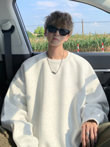 Pure Color round Neck Sweatshirt Mens Spring Autumn Loose Outerwear Trendy Brand American Style Teenage Casual Fashion