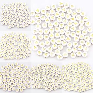 100-500PCS Acrylic A-Z 26 Letter Beads White Gold Color Loose Spacer Alphabet Beads For Jewelry Making DIY Bracelet Necklace