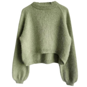 DUOFEIYAN | Soft & Relaxed Avocado Green Short-Sleeve Knit Sweater for Women