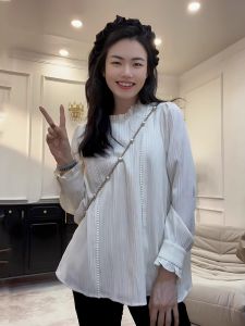 Loose Long Sleeve French Style Shirt Women Early Autumn New plus Size MM Slimming Inner Wear Base Top Large Size Princess