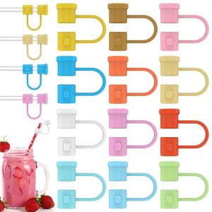 6PCS/12PCS/24PCS Silicone Straw Tips Cover Reusable Lids Colorful Straw Plug Dust-Proof Drinking Straw Cover Portable Silicone