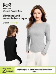 MiiOW | Slim Fit Round Neck Base Shirt Women Summer New Style Elegance Simple Ribbing Slimming T-Shirt Large Size Inner Wear Top