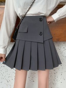 Gray Black A-Line Mini Skirt High Waist Pleated Business Style Cover Belly Design Half-length Skirt for Women And Students