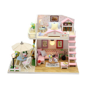 Wooden Miniature Doll House 3D Puzzle Building Model Kit With LED Lights Assembled DollHouses Home Decoration Birthday Gifts