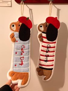 Thickened Super Absorbent Hand Towel Cute Dachshund Dog Hanging Style Kitchen Bathroom Towel Odorless Kitchen Wiping Cloth