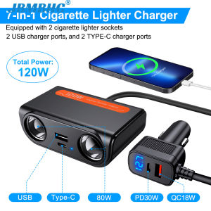 JBMBHC 3 in 1 Car Charger Dual USB PD Socket 120W Car Ci-garette Lighter Splitter 12V 24V Fast Charger Plug Phone Power Adapter for Car