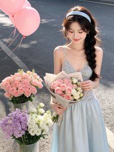 Elegant V-Neck Strap Dress Slim Fit Long Style