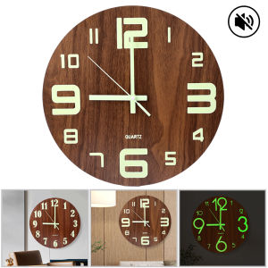 12 Inch Luminous Wall Clock Wooden Non-Ticking ECO-Friendly 3D Hanging Bell Ultra-quiet Digital Clocks DIY Wall Decoration for Home Living Room Office