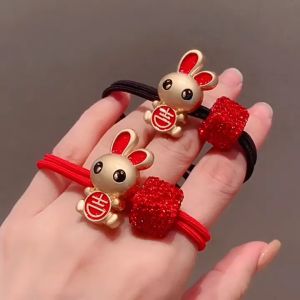2023 New Hair Rabbit Head Rope Hair Accessories Hair Rubber Band Headdress 红色兔年头绳高级感发圈2022年新款发饰女本命年扎头发皮筋头饰 Y051