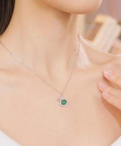ZHOU LIU FU 周六福 S925 Sterling Silver Chalcedony Necklace Green Lucky Bag Necklace Cubic Zircon Timeless Jewelry Gift for Women Girl Adjustable Chain 40+5cm J0616263