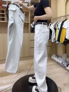 Quần Jeans Denim Ống Thẳng Màu Trắng Cỡ Lớn Mùa Hè Quần Ống Rộng Thường Ngày Cho Nữ Quần Jeans Ống Rộng Cổ Điển