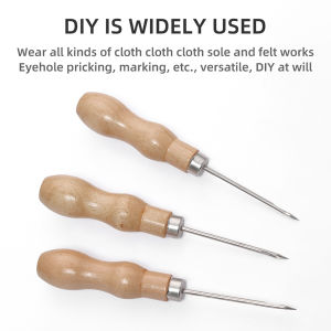 Jozoo Wooden Handle Awl Sewing Stitching Tool Shoes Repair Crochet Hook Threader Stitch Needle for Scribin
