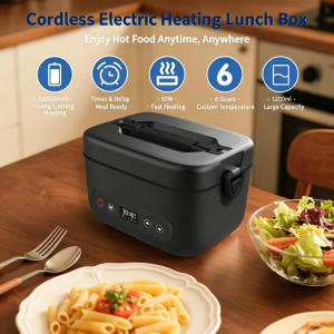 Rechargeable Heated Lunch Box Portable Water-Free Electric Heating Bento Box With Divided Inner Container For Office Worker Car