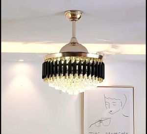 【Garansi satu tahun】kipas lampu gantung hias 50cm Kristal Chandelier Mewah Gold/Black Crystal Chandelier Gaya Nordik Minimalis Modern Lampu Ruang Tamu Hias zyy