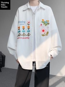 YOULIN | White Flower Embroidered Waffle Long Sleeve Shirt Autumn Winter