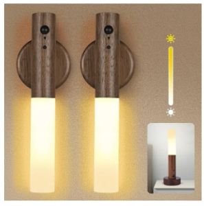 Elegant Wooden LED Night Light with Magnetic Base Rechargeable Dimmable Tri-Color Light Motion Sensing Night Light Magnetic Sensor Corridor Night Light Suitable for Indoor Use
