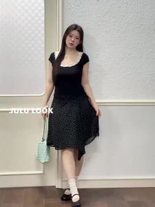 JULULOOK | Floral Lace U-Neck Slimming Large Size T-Shirt