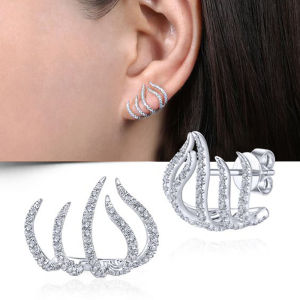 Huitan Hợp Thời Trang Nhiều Lớp Móng Vuốt Bông Tai Nữ Bạc Đính Đá Cubic Zirconia Thời Trang Xỏ Lỗ Tai Phụ Kiện Hình Học Hợp Kim Đồng