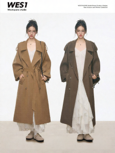 WESTAYONE | Short Women Mid-length Trench Coat Brown
