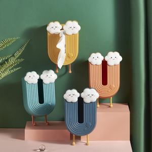 Cloud Pattern Wall Mounted Tissue Box Kitchen Bathroom Hanging Storage Box Face Towel Organizer Cute Square Shape Home Storage