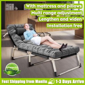 Thicken Folding Bed Portable Bed with Foam Mattress Outdoor Folding Bed Single Heavy Duty Adjustable Office Nap Bed Folding Chair Bed Sofa Bed Foldable with Storage Side folding bed na mura Easy to carry Bearing 300kg Installation free