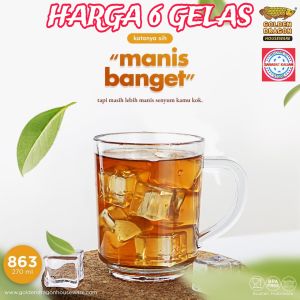 (6 PCS) GELAS KOPI GAGANG PLASTIK GOLDEN DRAGON 863  270ML