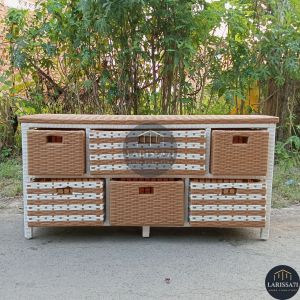 Lemari Rak Serbaguna Lemari Plastik Rotan Sintetis Laci 6 Model Jasmin