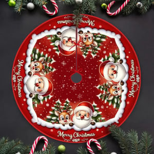 VIKAMA Santa Claus Christmas Tree Skirt Reindeer Pattern Christmas Tree Skirt Cushion for Festive Decoration