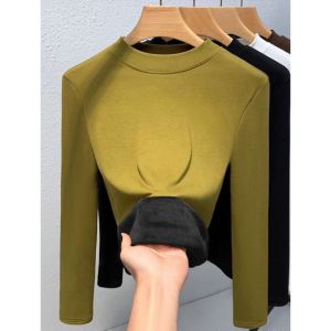 Lieoyuarn | Round Neck Fleece Thickened Womens Long Sleeve Tshirt