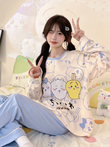 Pure Cotton Sleepwear Long Sleeve Autumn Style for Girls Junior High School Students Cute Chiikawa Home Clothes Set