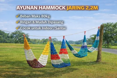 Ayunan Hammock Jaring 22M Beban Maks 80kg Ringan Mudah Dipasang Cocok Indoor Santai
