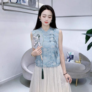 YOUFAN | New Chinese Style改良 Retro Cheongsam with Small Buttons Sleeveless Blouse for Women