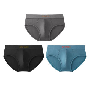 กางเกงชั้นในชายทรงสามเหลี่ยมเอวกลางระบายอากาศได้ดี กางเกงขาสั้นผ้าฝ้ายผสมโพลีเอสเตอร์ระบายอากาศได้ดี สวมใส่สบาย ดีไซน์เรียบง่าย