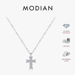 MODIAN Tiny Cross Moissanite Pendant Necklace 925 Sterling Silver Simple Link Chain Necklace For Women Fine Jewelry