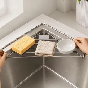 Triangular Sink Drain Rack Stainless Steel Sink Caddy Organizer Drainable Large Capacity Multifunctional Kitchen Sink Organizer